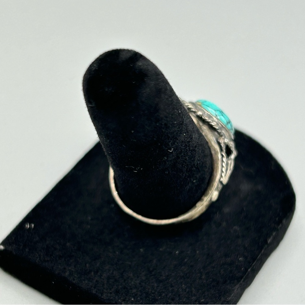 Vintage 925 Sterling Silver Turquoise Filigree Ring | Size 7 Boho - Picture 6 of 13